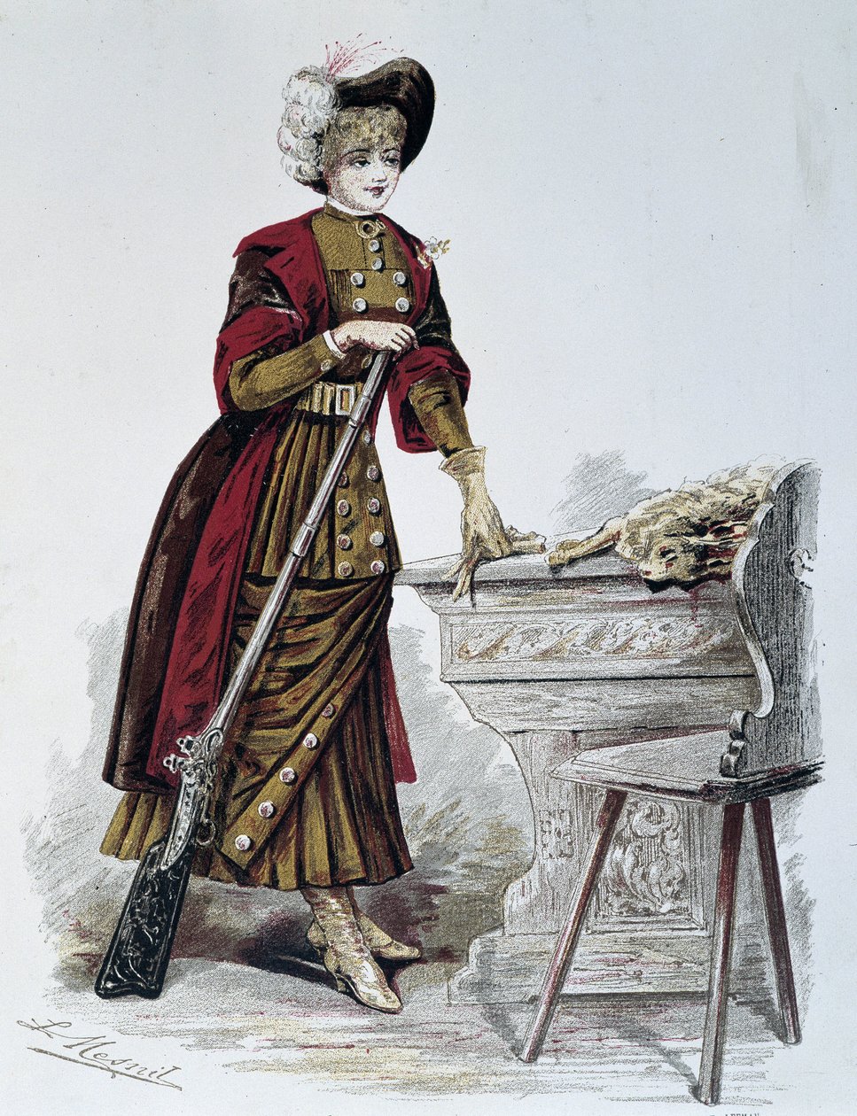 Vadászat, nő - „La Nouvelle Mode”-ban, 1898. szeptember. alkotó: French School