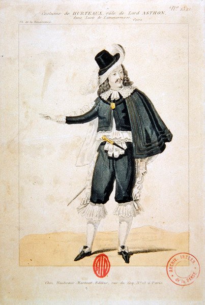 Hurteaux Lord Enrico Ashton szerepében, a Lucie de Lammermoor című operában, Gaetano Donizetti (1797-1848) (színes metszet) alkotó: French School