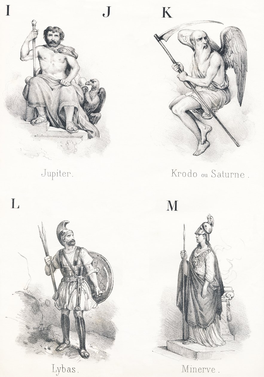 ; IJ K L M: Jupiter, Krodo, Lybas, Minerva alkotó: French School
