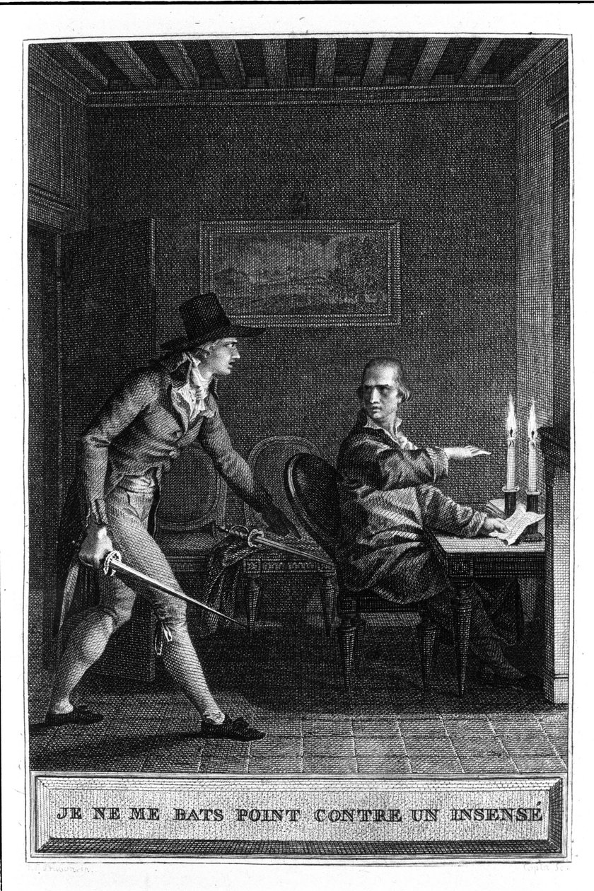 Nem harcolok úgy, mint egy érzéketlen Illusztráció Jean Jacques Rousseau (1712-1788) "Julie vagy La Nouvelle Heloise" című művéből 1780 alkotó: French School