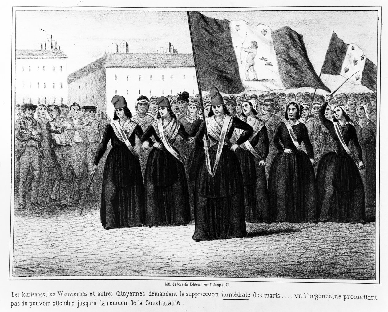A férjek azonnali elnyomását követelő ikariánusok és vesuviak az 1848-as francia forradalom eseményeiről készült karikatúrák sorozatából, amelyet Gosselin adott ki Párizsban, 1848 alkotó: French School