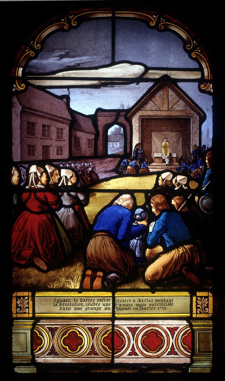 Ignace Le Garrec, a forradalom idején kerlazi lelkész, utolsó plébánia misét celebrál egy caouët-i istállóban, 1793. január - a kerlazi St Germain templom ólomüvege alkotó: French School
