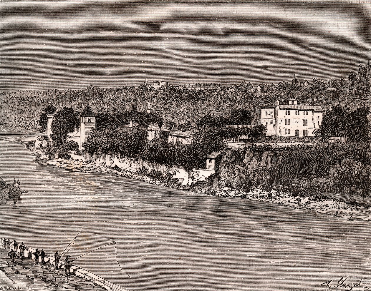 Ile Barbe a Saone közepén, Lyon 9. kerületében - „La France illustree: földrajz, történelem, statisztikai közigazgatás” metszet, V.-A. Maláta-barna. 1884 alkotó: French School