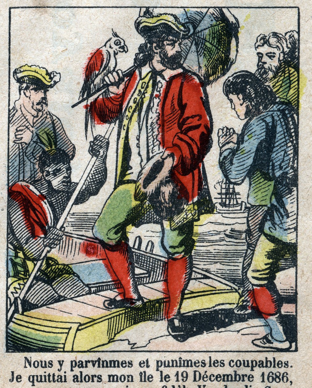 Illusztráció Daniel Defoe könyvéhez (De foe) „” Robinson Crusoe””. Epinális képalkotás a 19. század végéről. alkotó: French School