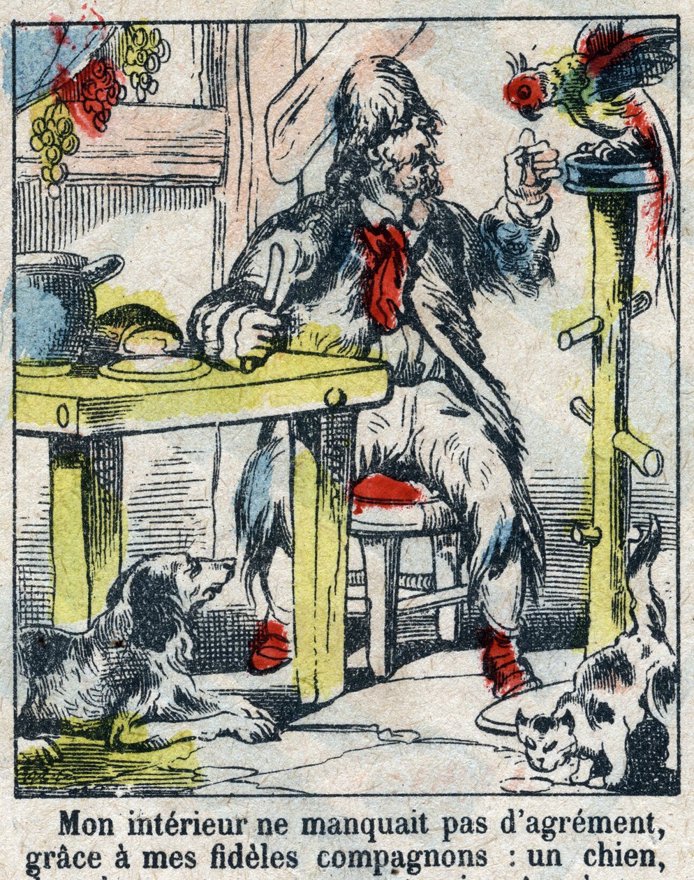 Illusztráció Daniel Defoe könyvéhez (De foe) „” Robinson Crusoe””. Epinális képalkotás a 19. század végéről. alkotó: French School