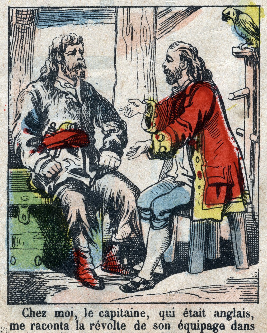 Illusztráció Daniel Defoe könyvéhez (De foe) „” Robinson Crusoe””. Epinális képalkotás a 19. század végéről. alkotó: French School