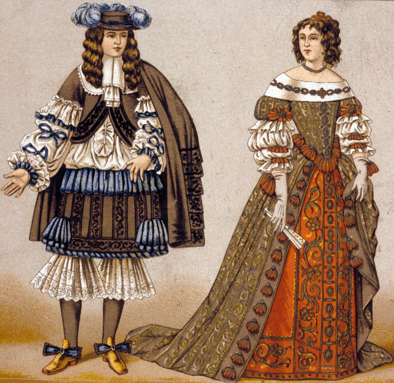 Illusztráció Alceste és Celimene szereplőihez Moliere "A mizantróp" című darabjában (színes metszet) alkotó: French School