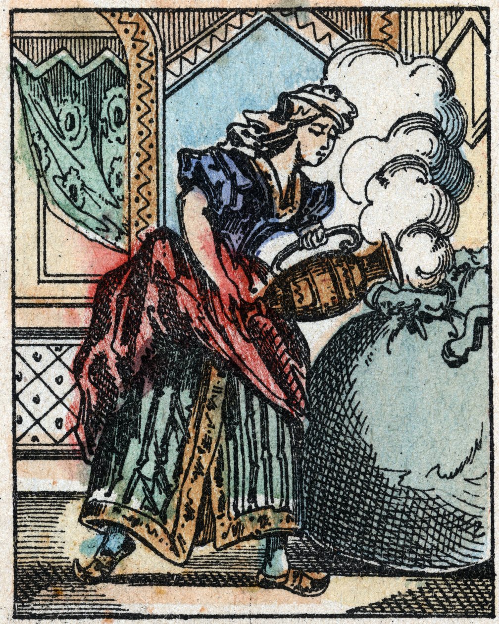 Illusztráció az Ezeregyéjszaka meséihez. Ali-Baba (Ali Baba).Fametszet az Imaging Pellerin - Epinal, sd. 19. század vége. alkotó: French School