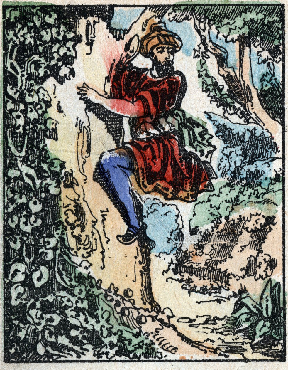 Illusztráció az Ezeregyéjszaka meséihez. Ali-Baba (Ali Baba).Fametszet az Imaging Pellerin - Epinal, sd. 19. század vége. alkotó: French School