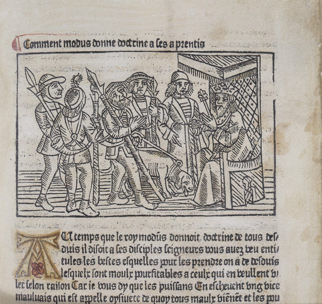 Illusztráció a Le Livre du Roy Modus et de la Reine Racioból, Henri Ferrieres, 1486 (fametszet és magasnyomás) alkotó: French School