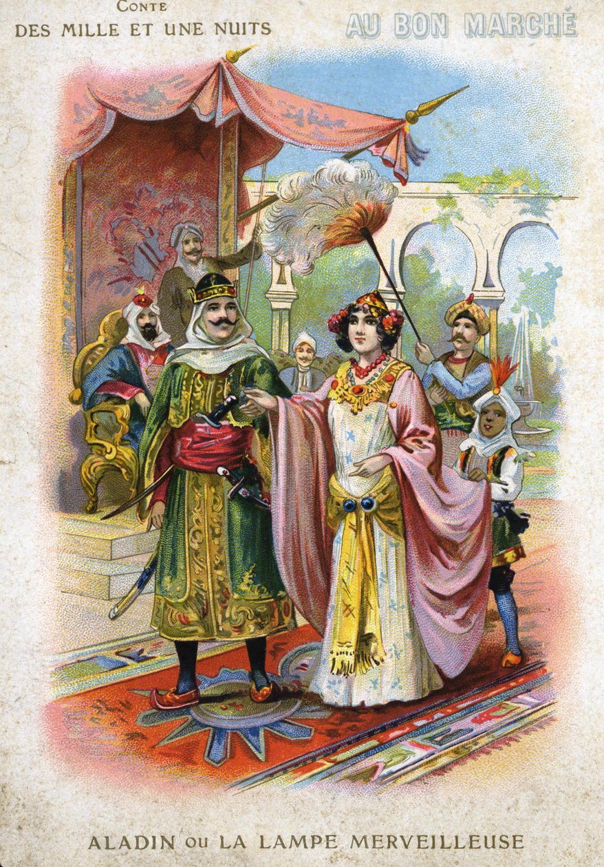 Illusztráció Aladdinról vagy a csodálatos lámpáról az Ezeregyéjszaka meséjében alkotó: French School