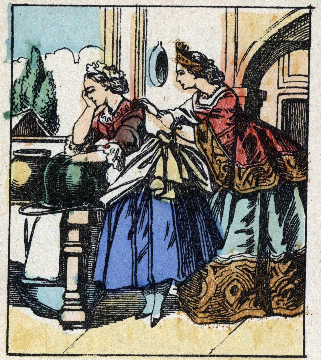 Illusztráció Charles Perrault „Hamupipőke vagy A kis üvegpapucs” című meséjéről. Imaging Pellerin fametszete - Epinal, sd. 19. század vége. alkotó: French School