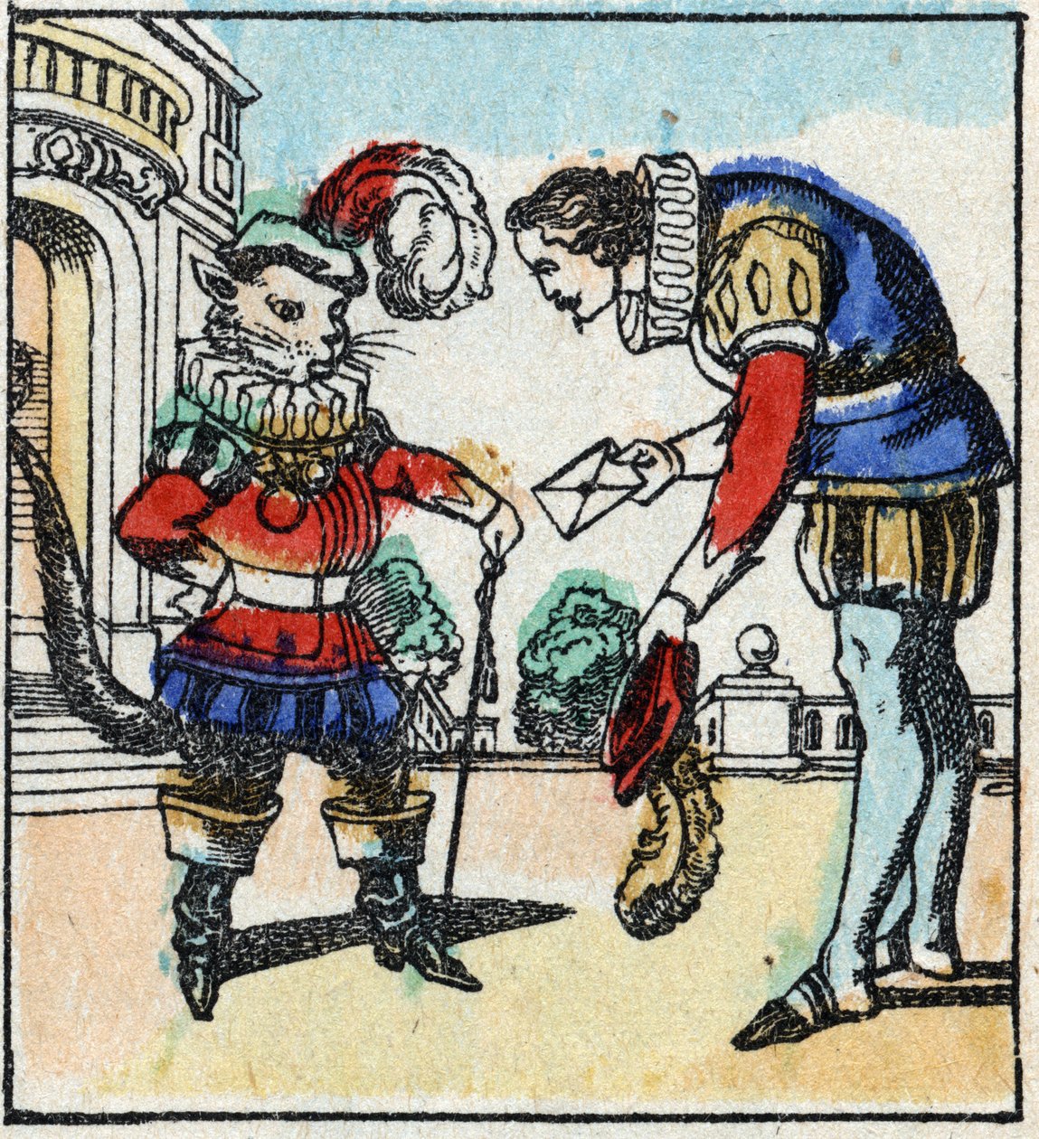 Illusztráció Charles Perrault „The Cat Botte” című meséjéről. Imaging Pellerin fametszete - Epinal, sd. 19. század vége. alkotó: French School
