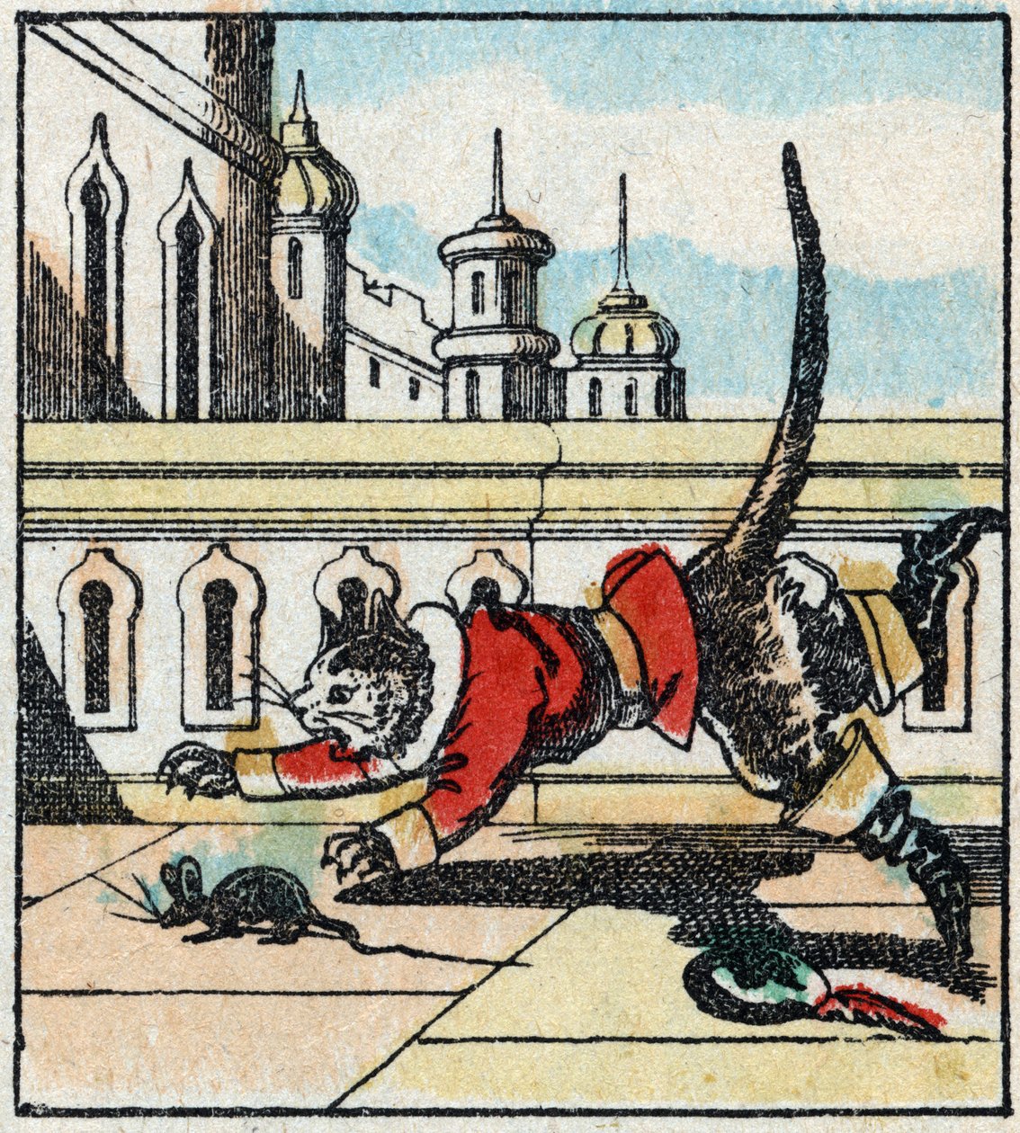 Illusztráció Charles Perrault „The Cat Botte” című meséjéről. Imaging Pellerin fametszete - Epinal, sd. 19. század vége. alkotó: French School