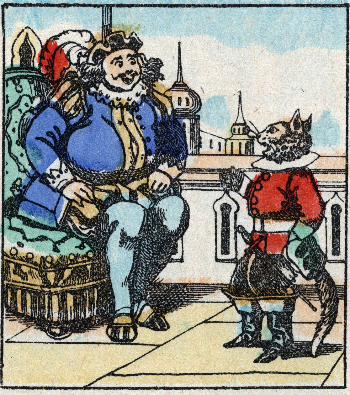Illusztráció Charles Perrault „The Cat Botte” című meséjéről. Imaging Pellerin fametszete - Epinal, sd. 19. század vége. alkotó: French School