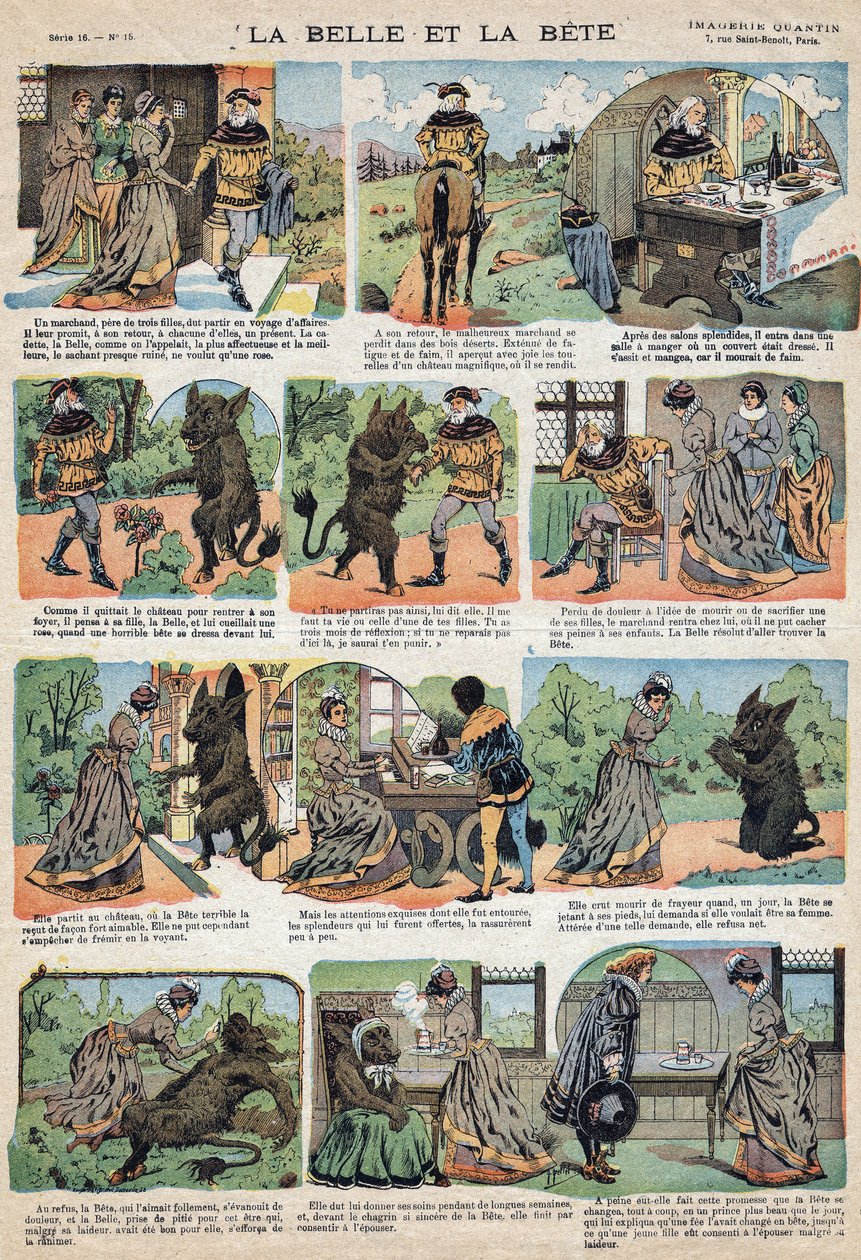 A „La Belle et la Bete” című mese illusztrációja. Quinn-képek metszete, 1890 körül. alkotó: French School