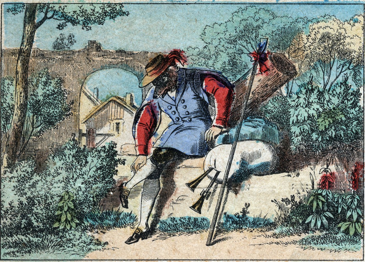 Jean de la Fontaine (1621-1695) meséjének illusztrációja: a farkasból pásztor lett. Epinális képalkotás a 19. század végén. alkotó: French School