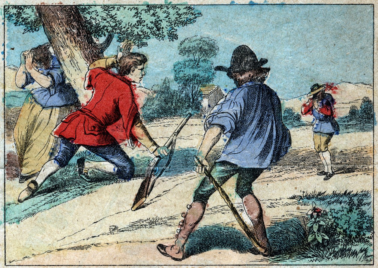 Jean de la Fontaine (1621-1695) meséjének illusztrációja: a farkasból pásztor lett. A 19. század végi epinális képalkotás. alkotó: French School