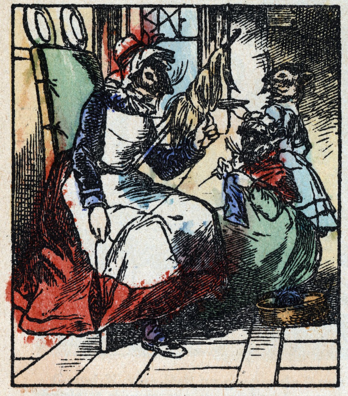Illusztráció a „” Raminagrobis és az egerek” című meséhez. Fametszet az Imaging Pellerin - Epinal, sd. 19. század vége. alkotó: French School