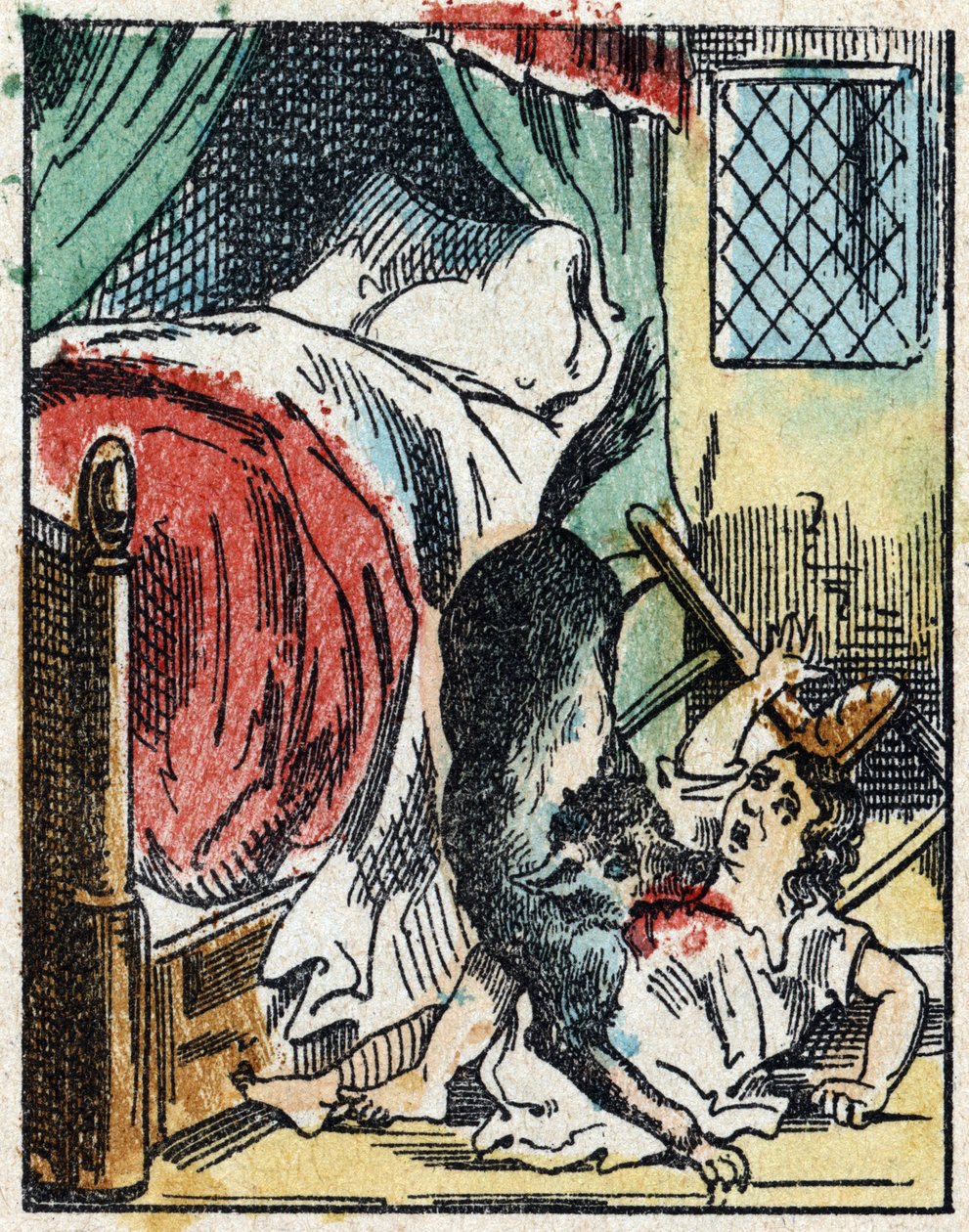 Illusztráció Charles Perrault „A Piroska” című meséjéhez. Fametszet az Imaging Pellerin-től - Epinal, sd. 19. század vége. alkotó: French School