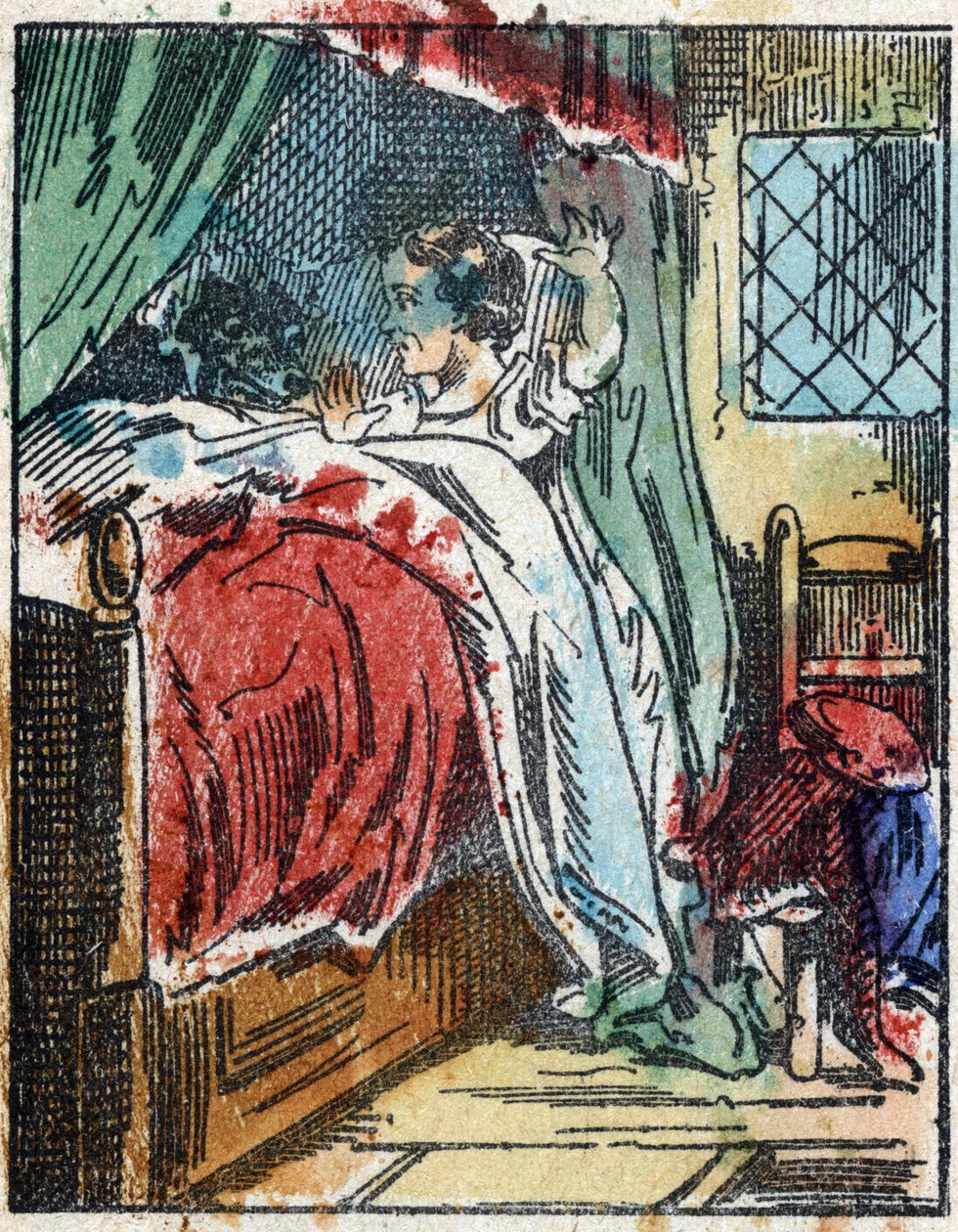 Illusztráció Charles Perrault „A Piroska” című meséjéhez. Fametszet az Imaging Pellerin-től - Epinal, sd. 19. század vége. alkotó: French School