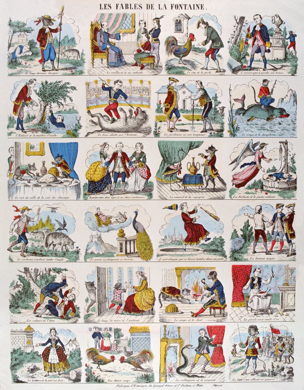 Illusztrációk Jean de La Fontaine (1621-95) meséihez Gangel és P. Didion Metzben (színes metszet) alkotó: French School
