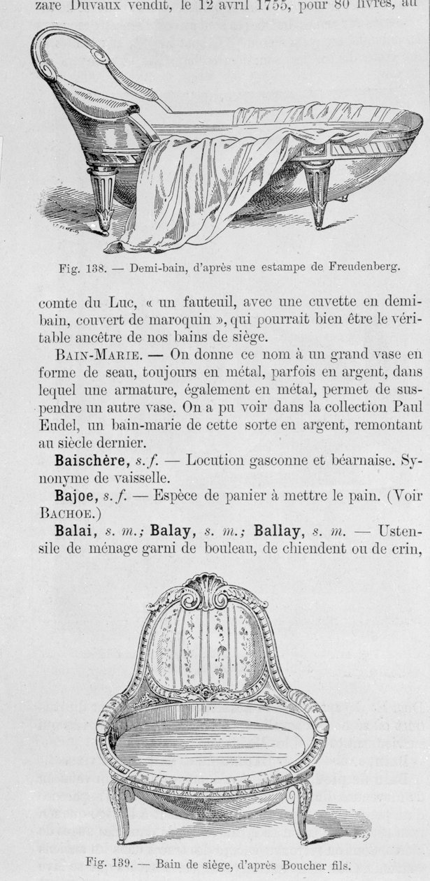 Illusztrációk egy demi-bainről és egy bain de siege-ről, 18. század alkotó: French School