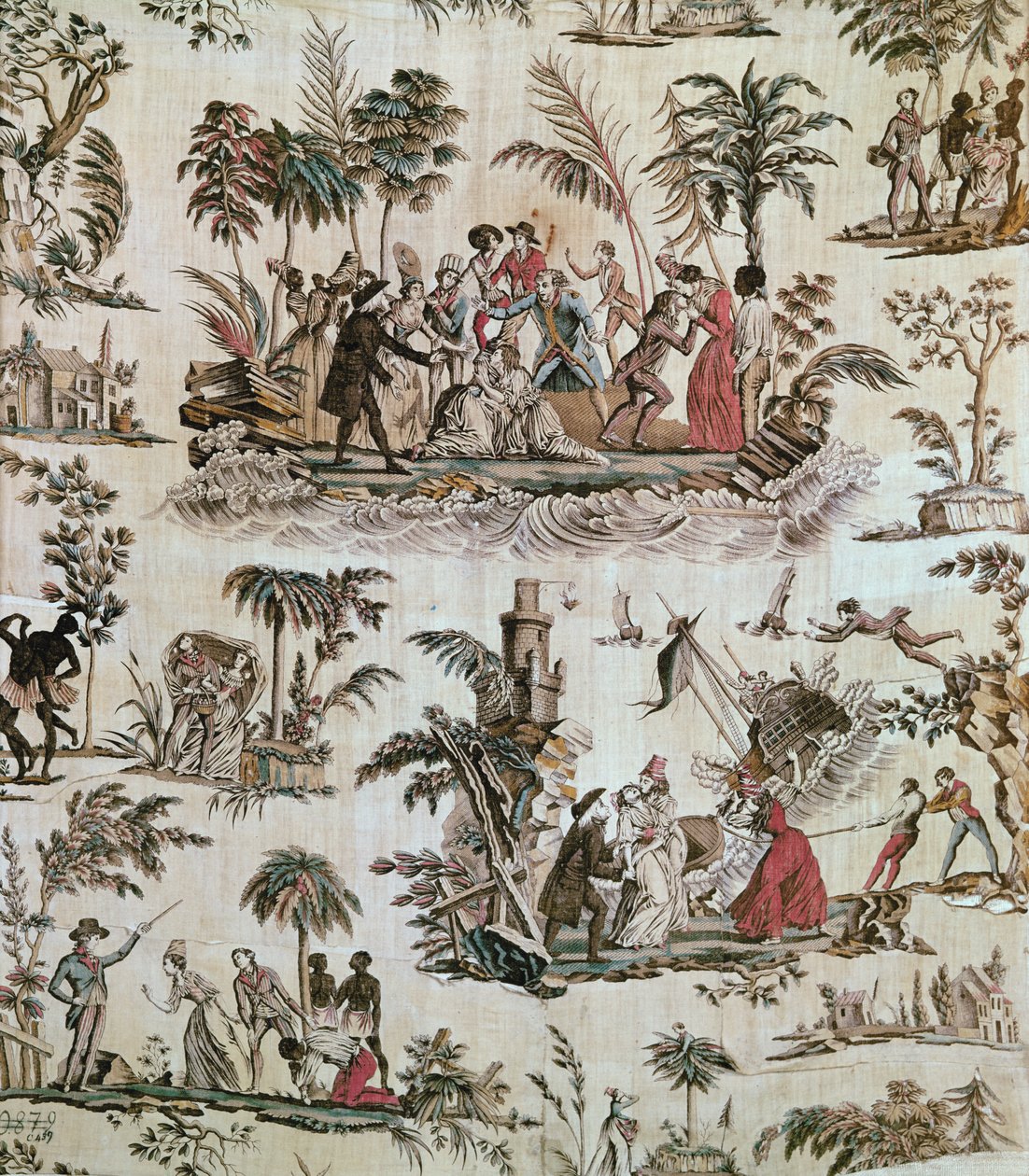 Illusztrációk a Paul et Virginie című regényből, Toile de Nantes, 1800 körül (nyomtatott pamut) alkotó: French School