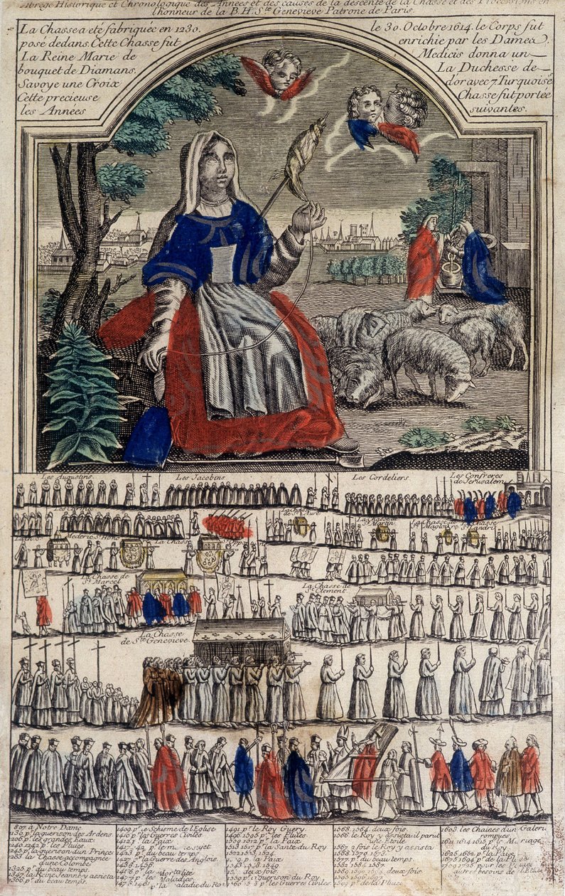 Epinal képe Sainte Geneviève-ről, Párizs védőszentjéről. Metszet 19. század. Notre Dame de Paris múzeuma. alkotó: French School