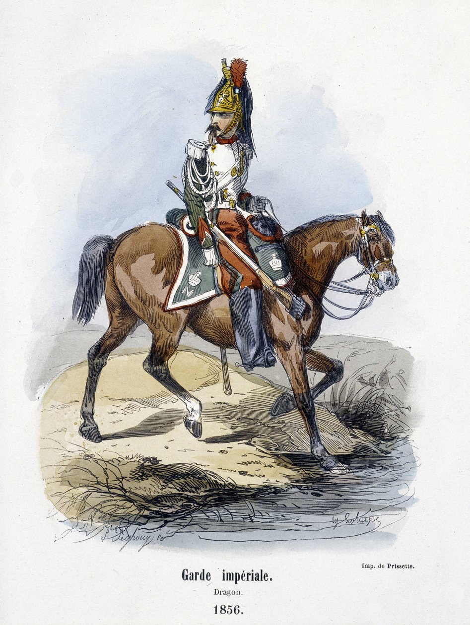 Birodalmi gárda: Sárkány 1856-ban – A. Barbier „A hadsereg történetében” alkotó: French School