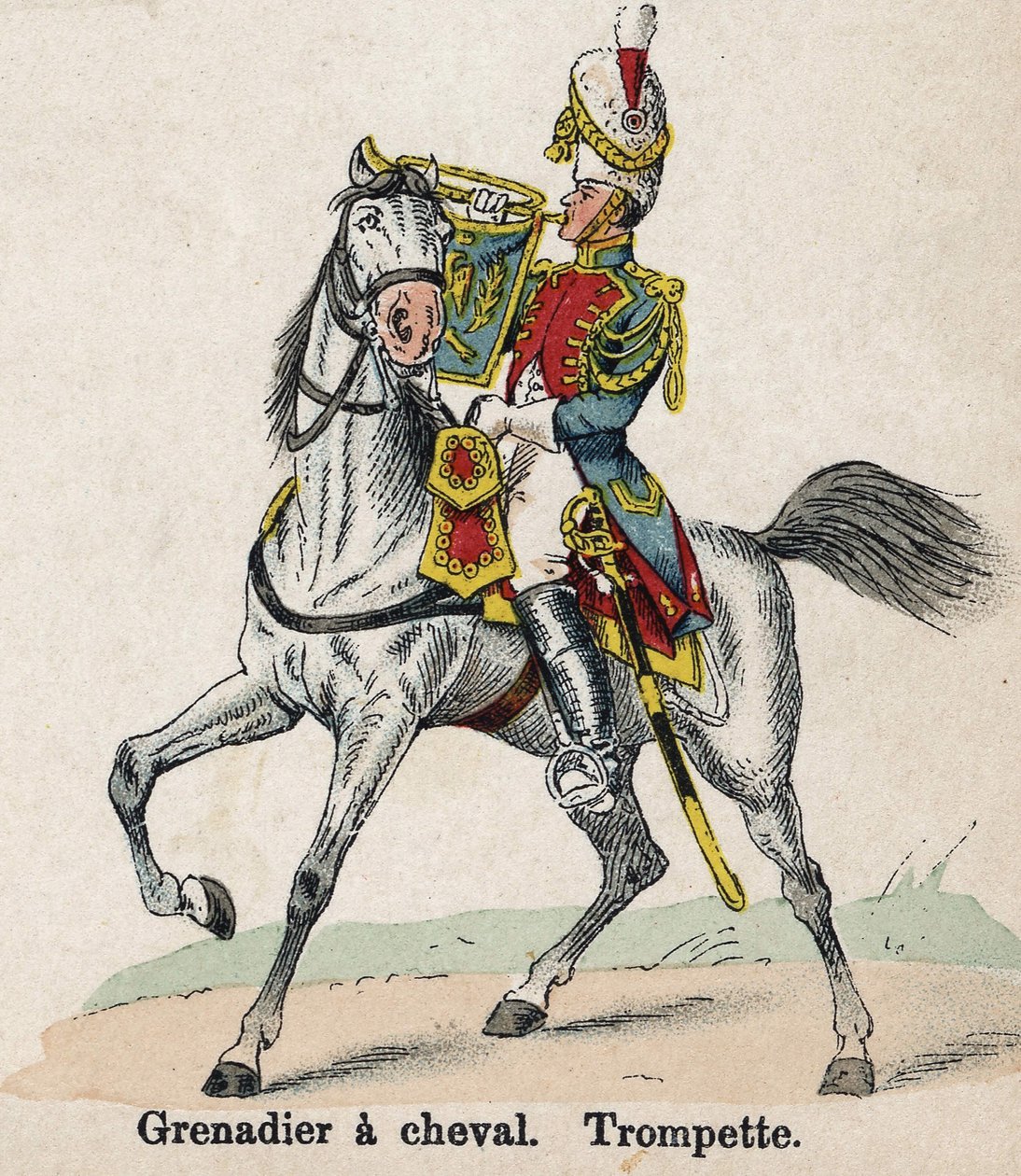 I. Napóleon császári gárda: Gránátos lóháton - trombita. Tányér Lienhart és Humbert Les Uniformes de l