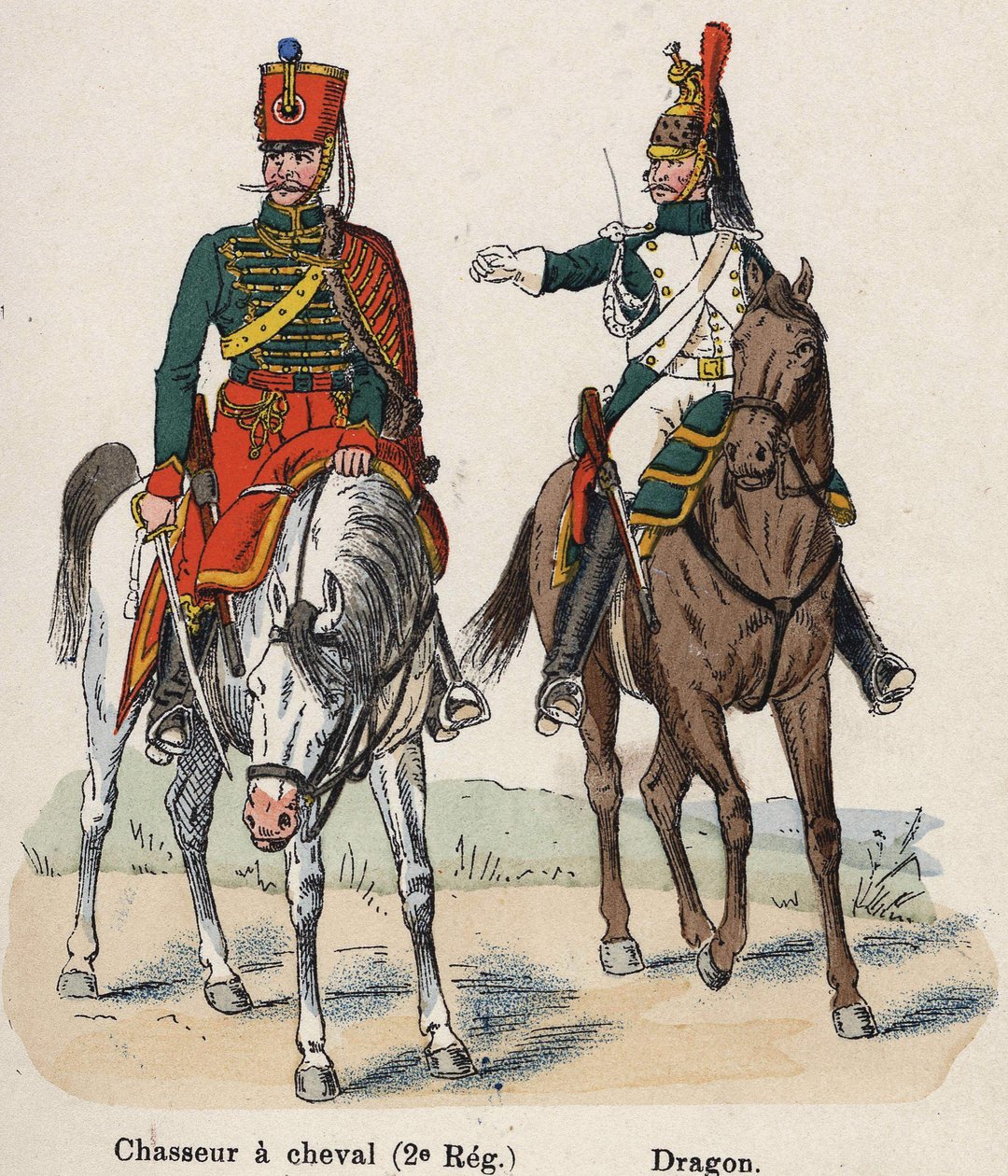 I. Napóleon birodalmi gárda: Lóvadász (2. ezred) és sárkány. Tányér Lienhart és Humbert Les Uniforms de l
