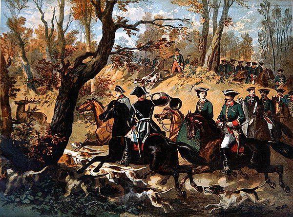 Birodalmi szarvasvadászat a Compiegne-i erdőben (1860 körül) (színes litó) alkotó: French School
