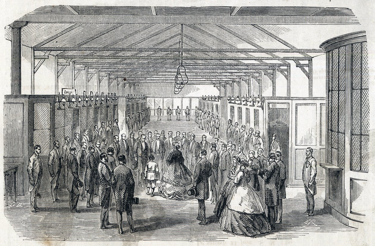 Impress Eugenie és a császári herceg látogatása a Bank of France-ban, 1866. június 23. - - metszet a Le MONDE Illustrousban DU 1866.07.07. alkotó: French School