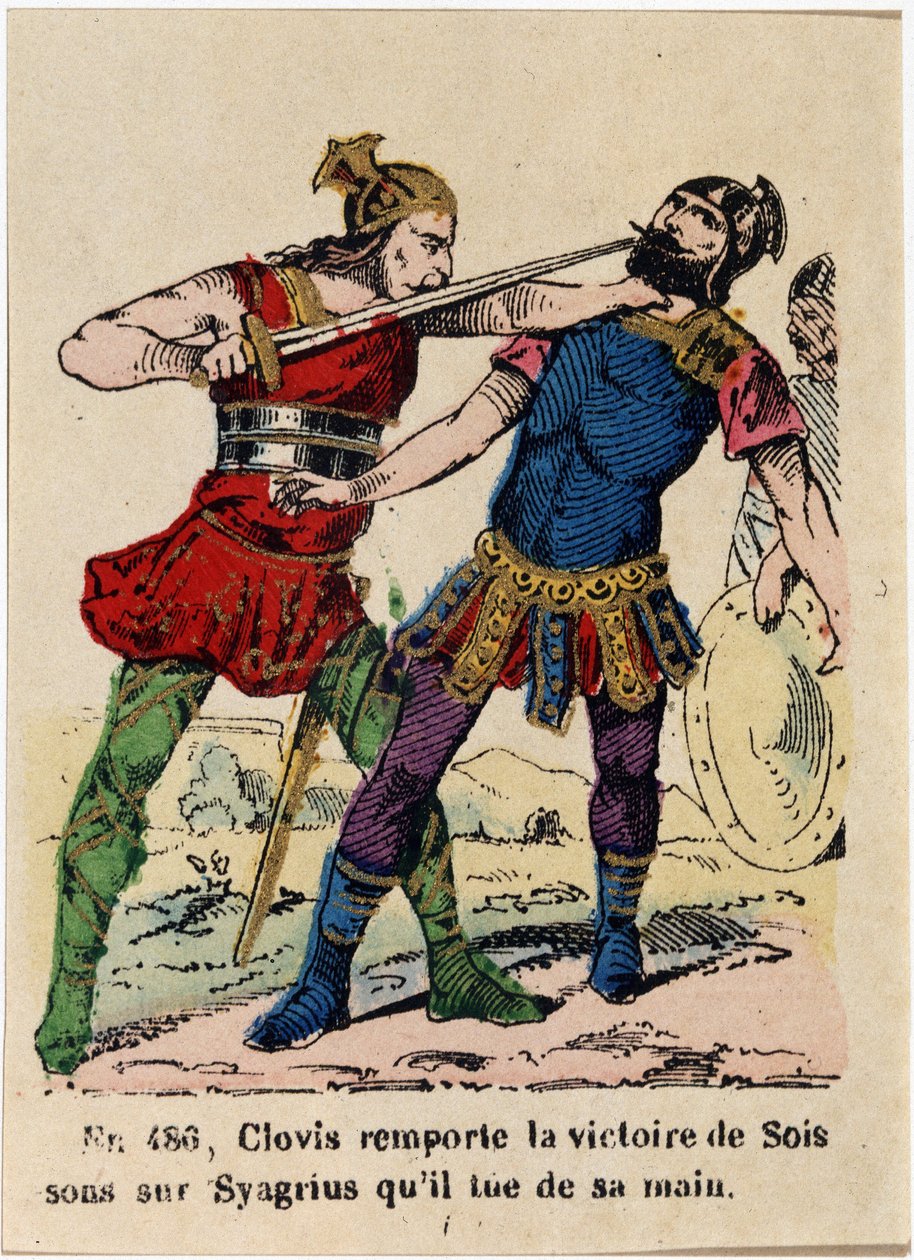 480-ban Clovis megnyerte Soissons-t Syagriust és kézzel ölt alkotó: French School