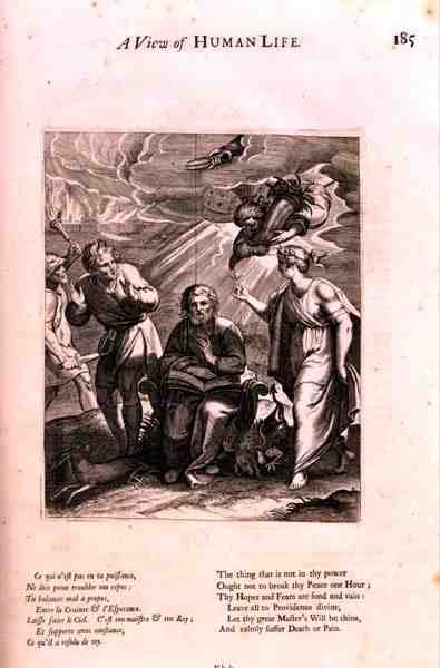Az Attendance of Deathben illusztráció az „Emberi élet nézete” című verséből, Marin Le Roy de Gomberville (1600-74) „Az erkölcs tanai” című verséből, Daret metszetében (metszet) alkotó: French School