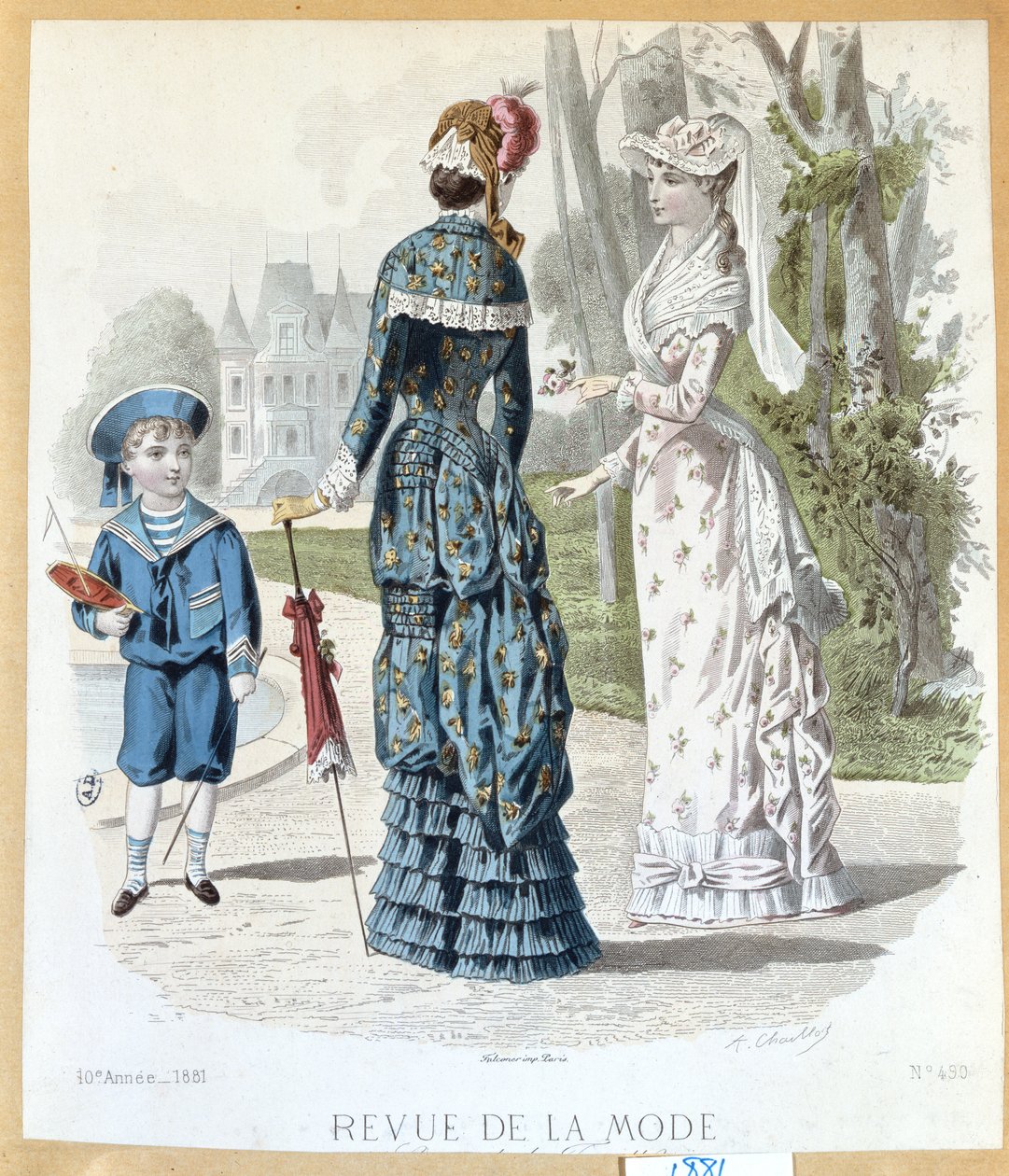 Egy parkban, a Revue de la Mode-ból, 1881 alkotó: French School