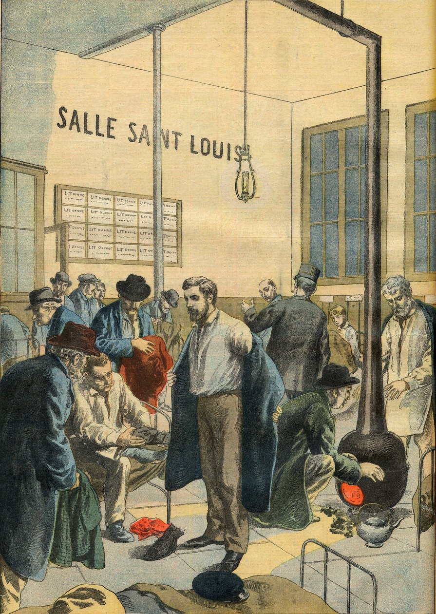 Hajléktalanszállón. Éjszakai menedékhelyen Párizsban - Illusztráció a Le petit Journal számára alkotó: French School