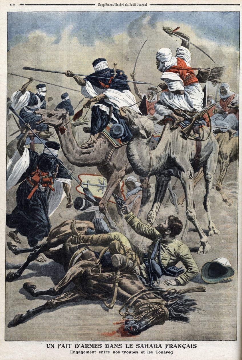 Magyarul Szahara: harc francia csapatok homoki touaregek között, illusztráció a „” Le Petit Journal” újságból március 17. alkotó: French School