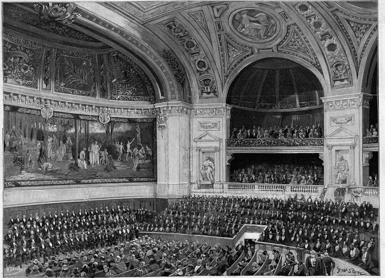 Az új Sorbonne felavatása 1889-ben: a nagy amfiteátrum a szertartás alatt. alkotó: French School