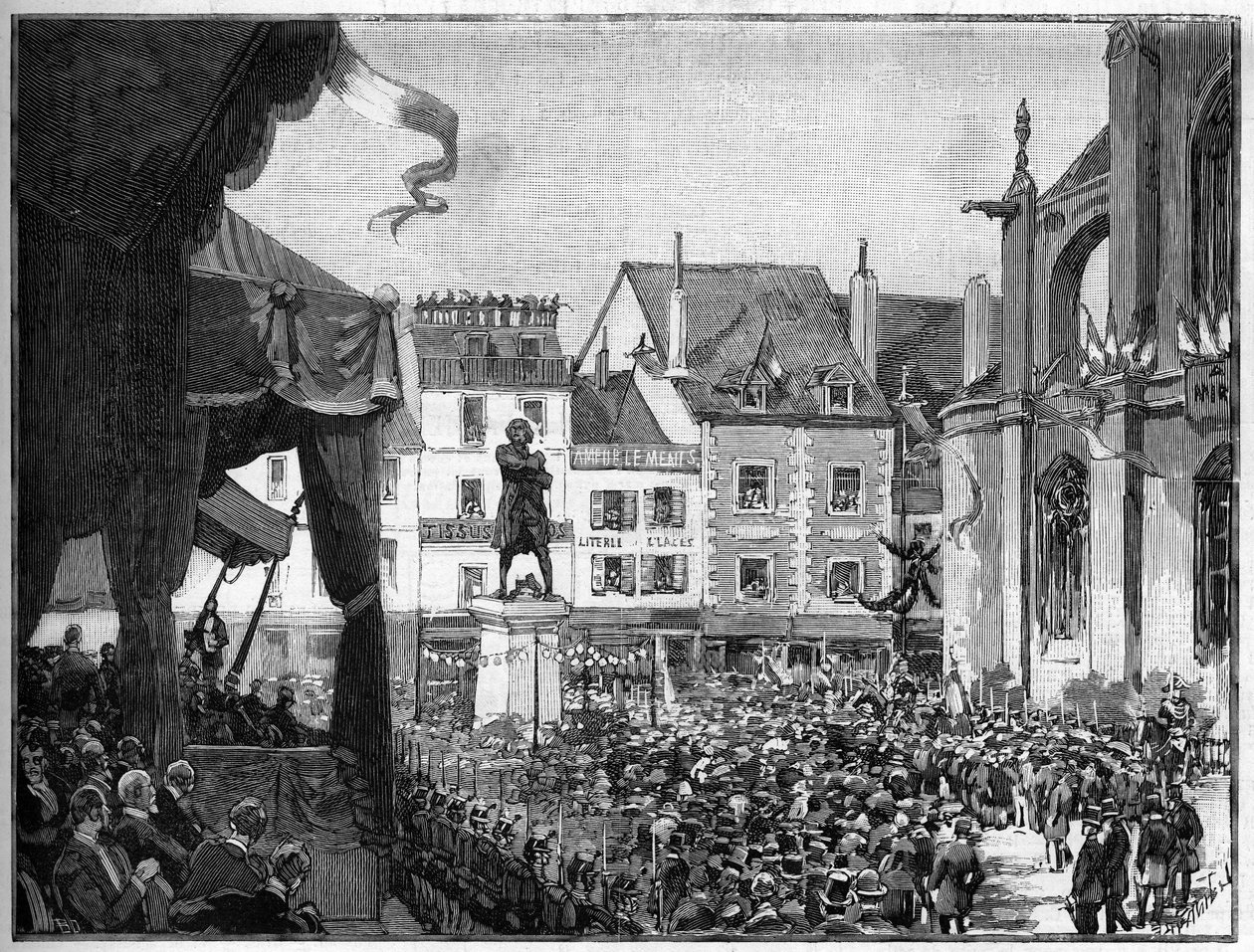 Honore Gabriel (Honore-Gabriel) Riqueti, Mirabeau grófja (1749-1791) francia forradalmár szobrának felavatása a Montargis-i Place Ducerceau-n 1888-ban. alkotó: French School