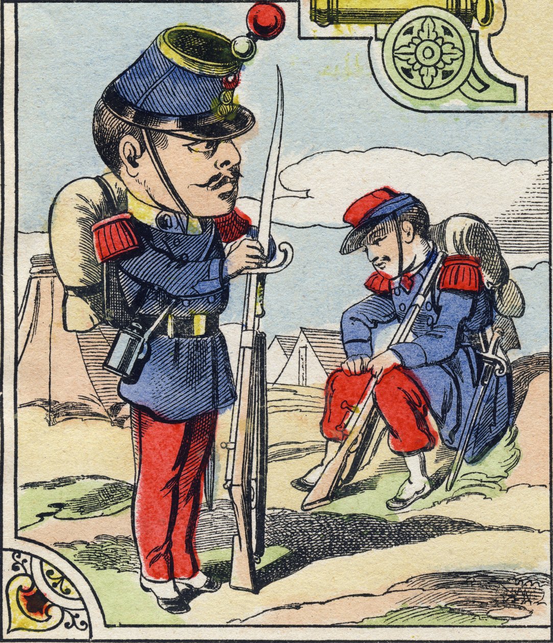 Gyalogsági vonal. Metszet "Comic Military Alphabet"-ben. Ötödik sorozat. Epinális képalkotás. Pellerin és Cie, Nyomtatók, Epinal, 19. század vége. 16 oldal. Mérete: 25x18,5 cm alkotó: French School