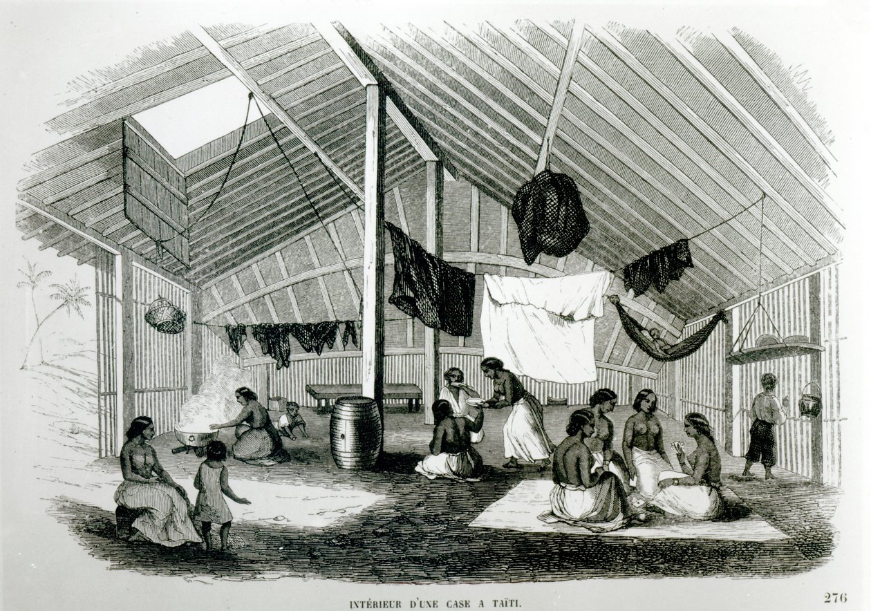 Inside a Tahitan Hut, a Voyages dans Les Deux Oceans-ból, Eugene Delessert, 1848 alkotó: French School