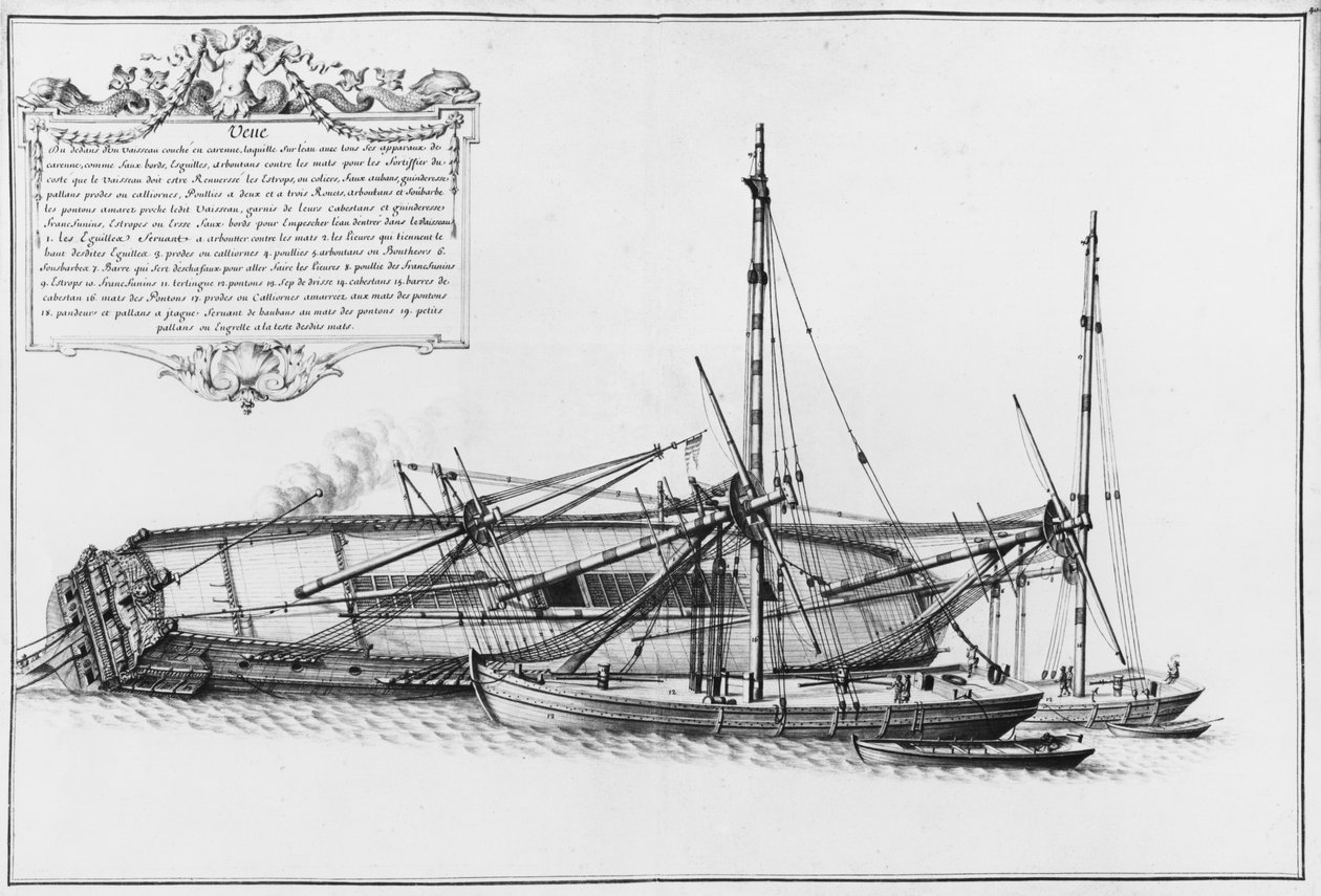 A hajótesten fekvő hajó belseje, az Atlas de Colbert illusztrációja, 40. tábla alkotó: French School
