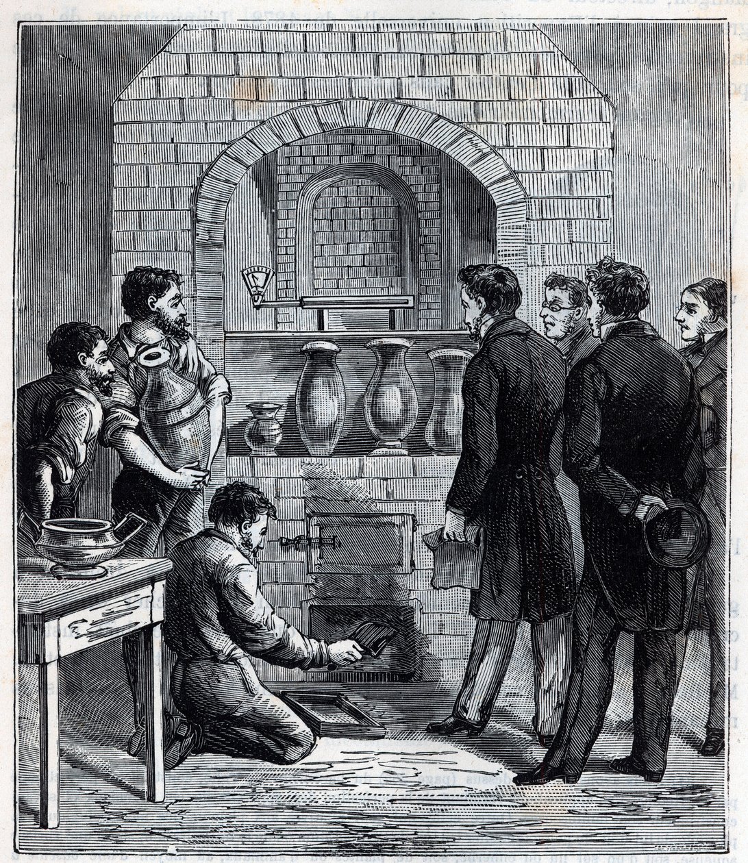 A pirométer felszerelése Alexandre Brongniart (1770-1847) francia tudós által a Sevres gyártásánál - Metszet a „Sciences mise à la gratete de tous – physics et chimie populaire” című könyvébe Alexis Clerc – 19. század vége. Magángyűjtemény. alkotó: French School