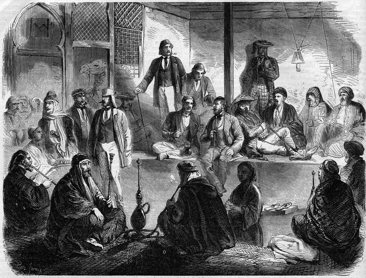 Egy kávézó belseje Szuezben (Egyiptom) alkotó: French School