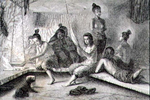 Egy eszkimó kunyhó belseje az 1860-as években (metszet) alkotó: French School