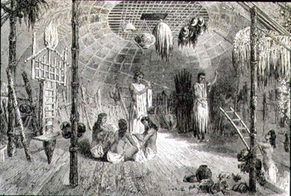 Egy indián kunyhó belseje az 1860-as években (metszet) alkotó: French School