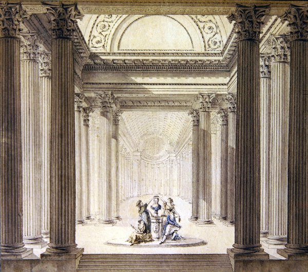 Az erény templomának belseje, 1770 körül (toll és tinta akvarellel papíron) alkotó: French School