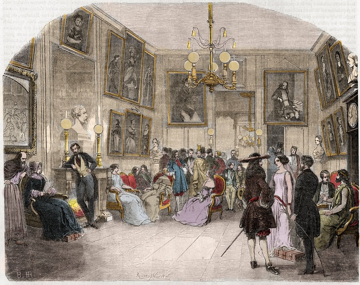 A zöldszoba belső képe (Comedie Francaise Párizsban) - A művészek előcsarnokának belső képe - Comedie Francaise - "Tableau-de-Paris" metszet, Edmond Texier 1852 alkotó: French School